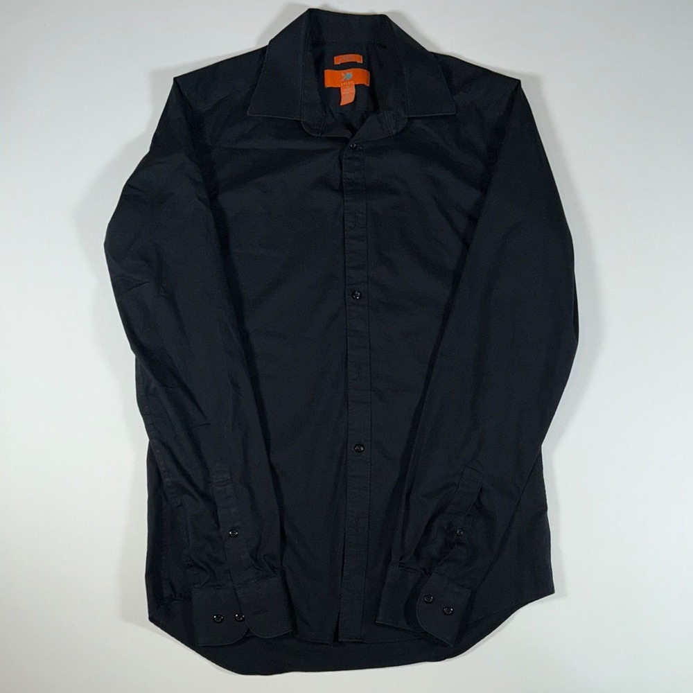 Egara Mens Dress Shirt 15 34/35 Black Extreme Slim Fit Stretch Long Sleeve